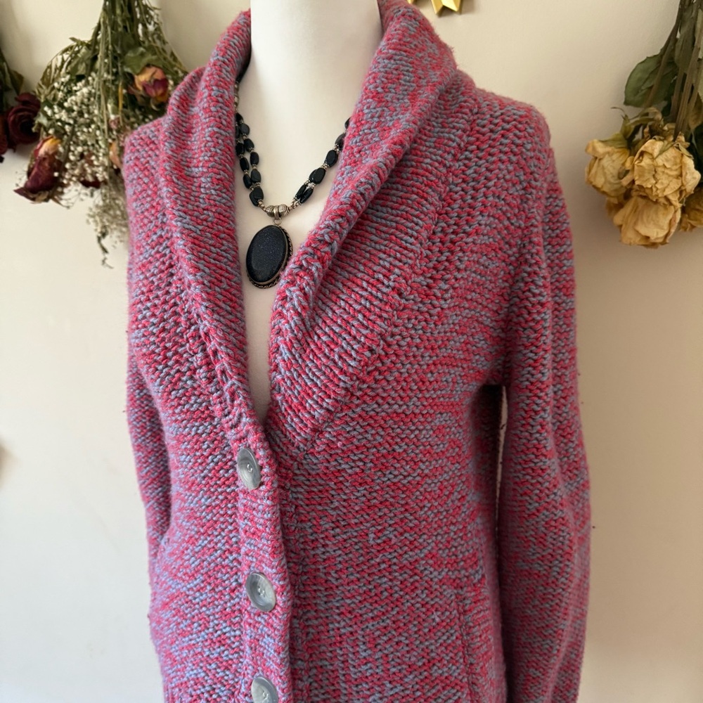American Eagle Grannycore/Cabincore Hot Pink and Purple Knitted Cardigan - Picture 2 of 7